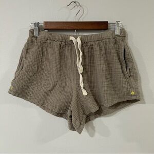 Kerri Rosenthal Brown Khaki Gauze Elastic Waist Lounge Cotton Shorts Size Small